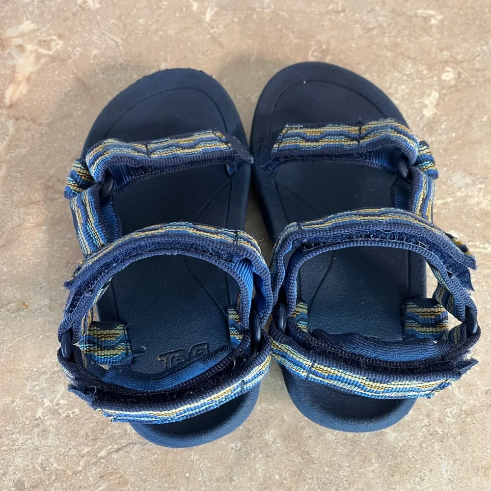 Teva Kids Navy Sandals with Blue and Yellow Striped Webbing